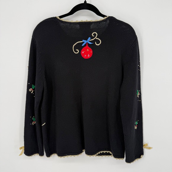 Designs Originals Studio Joy VTG Embroidered Christmas Sweater Cardigan MEDIUM - Picture 6 of 8